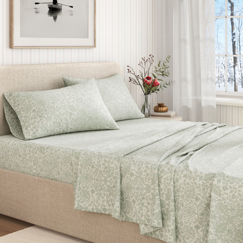 Ensemble de draps 100% flanelle de coton, Ensemble de draps pour très grand lit avec 2 taie, Château à motif floral