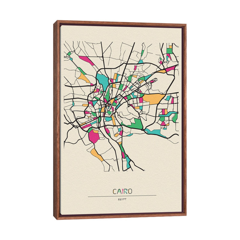 Cairo, Egypt Map by Ayse Deniz Akerman - Floater Frame Print on Canvas