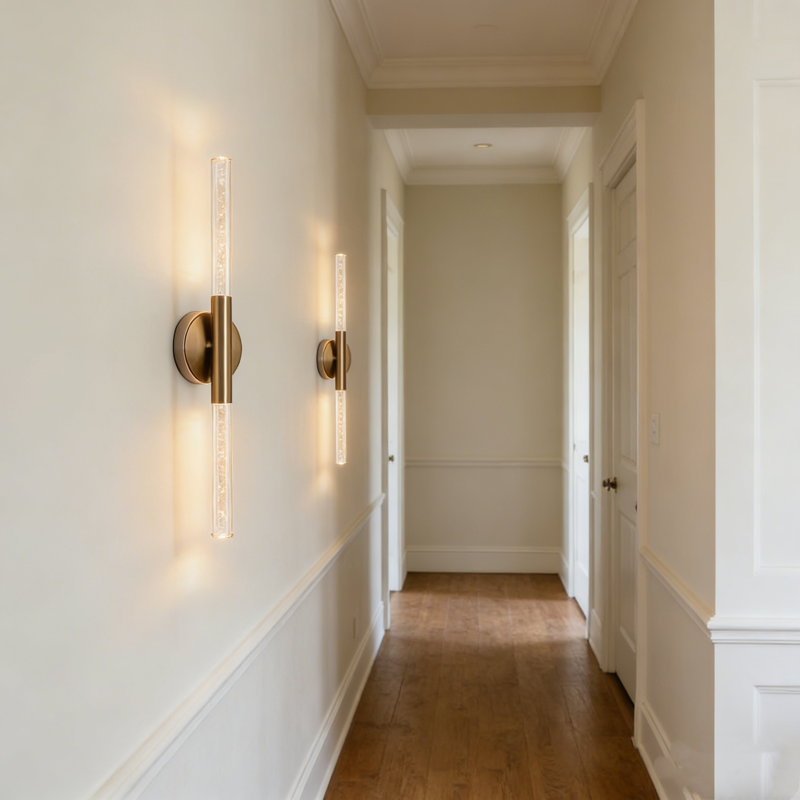 Dimmable LED Wall Sconces, Hardwired Wall Lights for Bathroom Vanity Set of 2, Brushed Brass