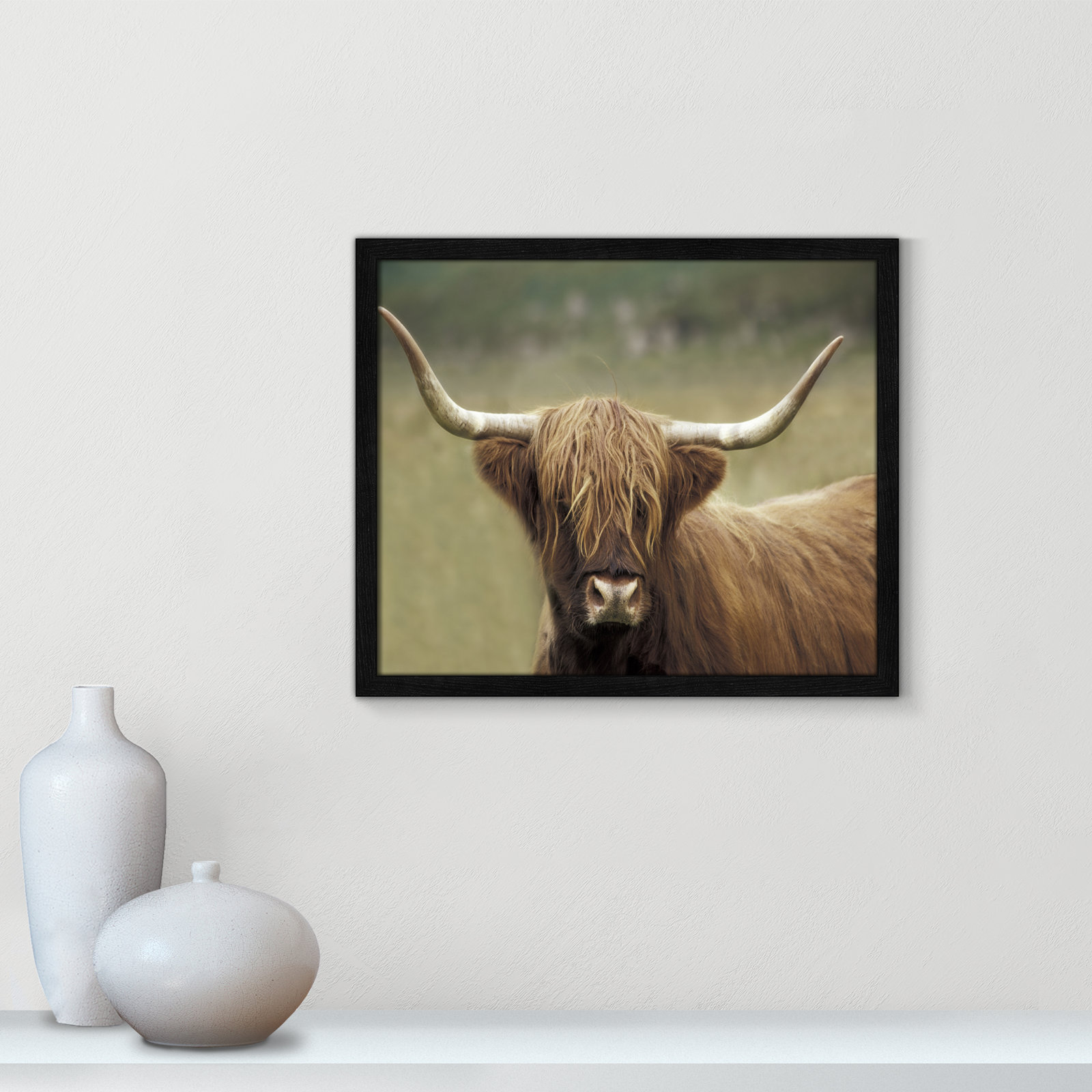 Frederic "Highland Afternoon" Print, 16" H x 19" W x 0.75" D, Black Wood Grain Framed