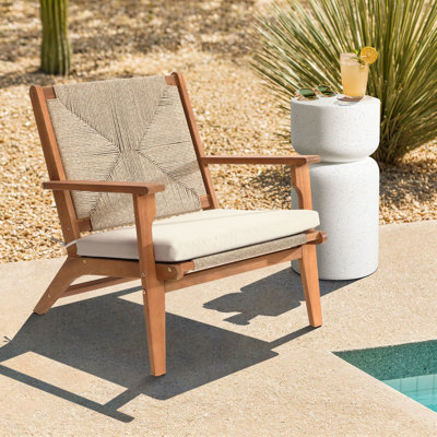 Chaise longue d'extérieur en bois d'acacia avec coussin de siège (1 chaise)