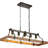 Rustic Farmhouse Chandelier With Wood And Metal Design, 5-Light Linear Ceiling Fixture For Dining Room And Kitchen Island-172287276