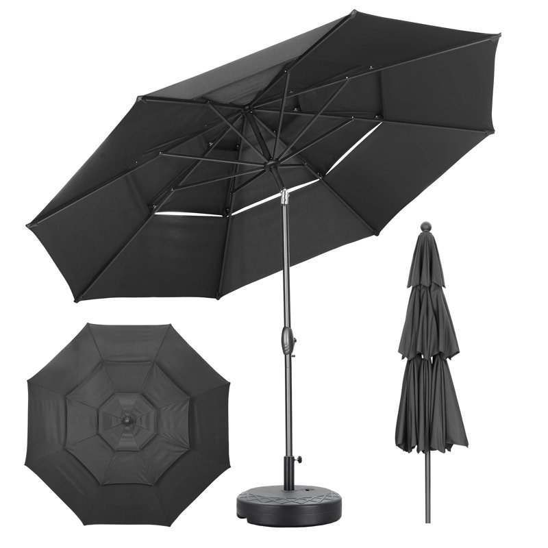 Parasol de patio 10 pi avec base, Noir