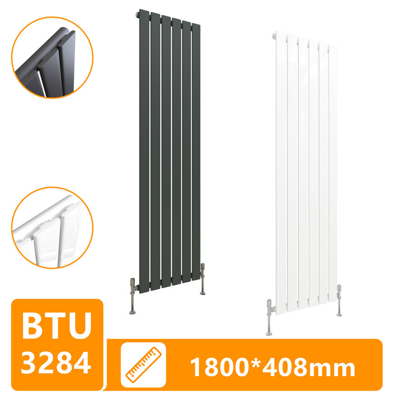 Flat Panel Central Heating Designer Radiator, 180cm H x 40.8cm W x 4.6cm D, Anthracite