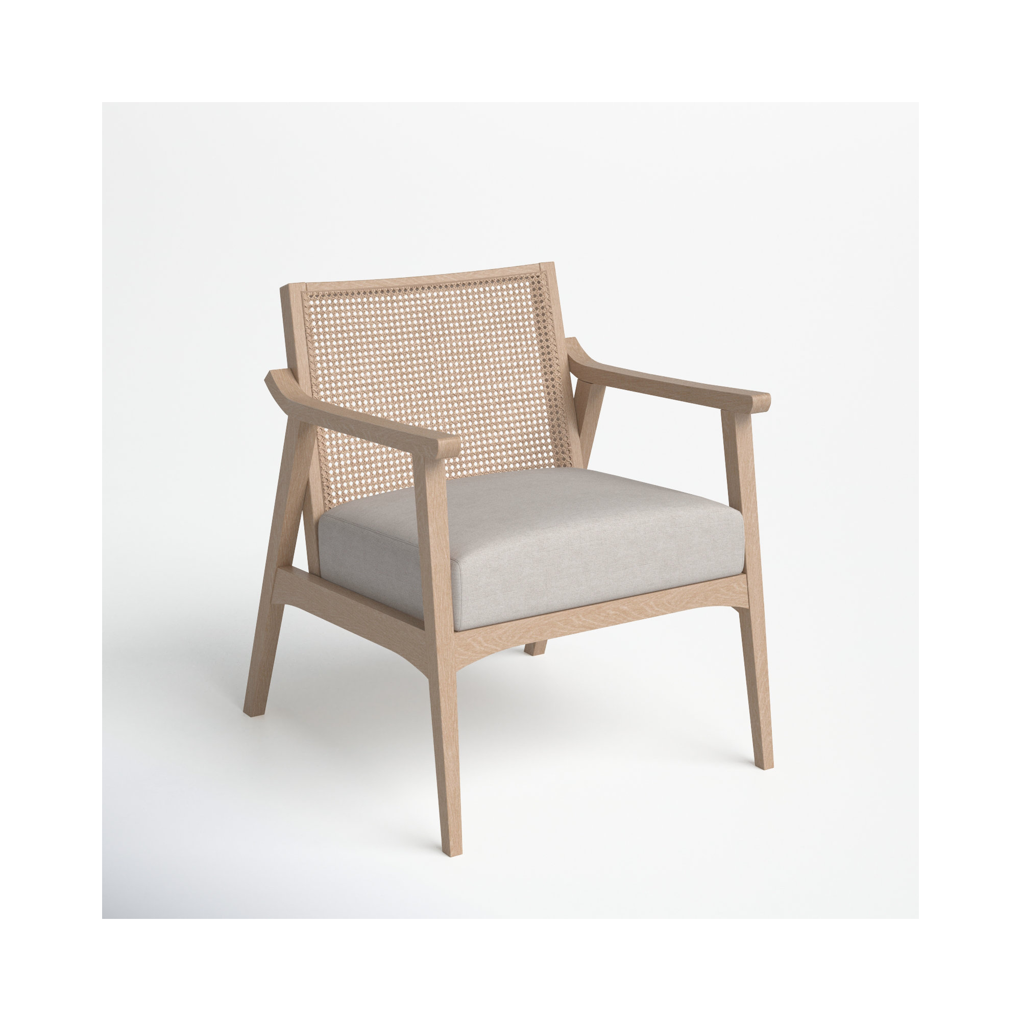 Pangea Home Jac Lavanda Cane Lounge Chair – Modern Accent Chair with Natural Woven Cane Backrest & Bone FULLY Assembled Upholstered Seat for Living Room, Office, or Bedroom - Beige Cane Chair