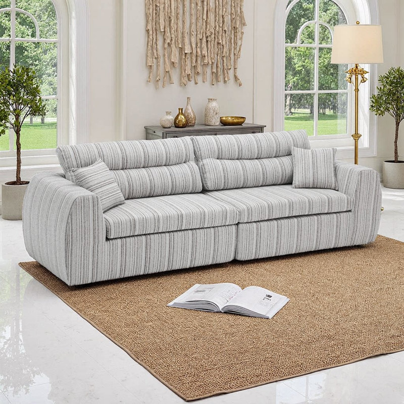 Canapé compact en chenille tissée compacte avec éponge haute densité sans assemblage requis, Soft White,Taupe