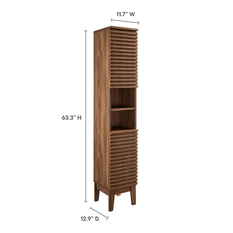 Render Tall Narrow Bathroom Storage Cabinet In Oak, Walnut