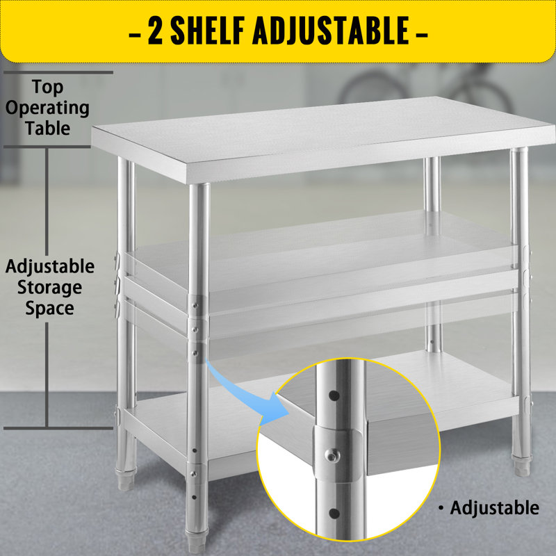 VEVOR Stainless Steel 60'' L x 14'' W x 34'' H Prep Station, 33.70" H x 24" W x 13.80" D