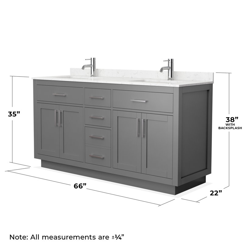 Beckett TK 66'' W Double Vanity, Carrara Cultured Marble, Brushed Nickel, Dark Gray