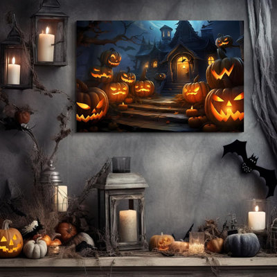 Halloween Wall Art Wall Decor For 24 X 16 Inch, Scary Pumpkin Picture, Dccorations, Print On Canvas For Living Room Bedroom Party Outdoor