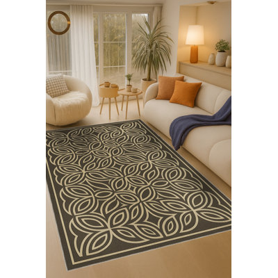 Tapis vert tissé à motif floral lavable Mosso