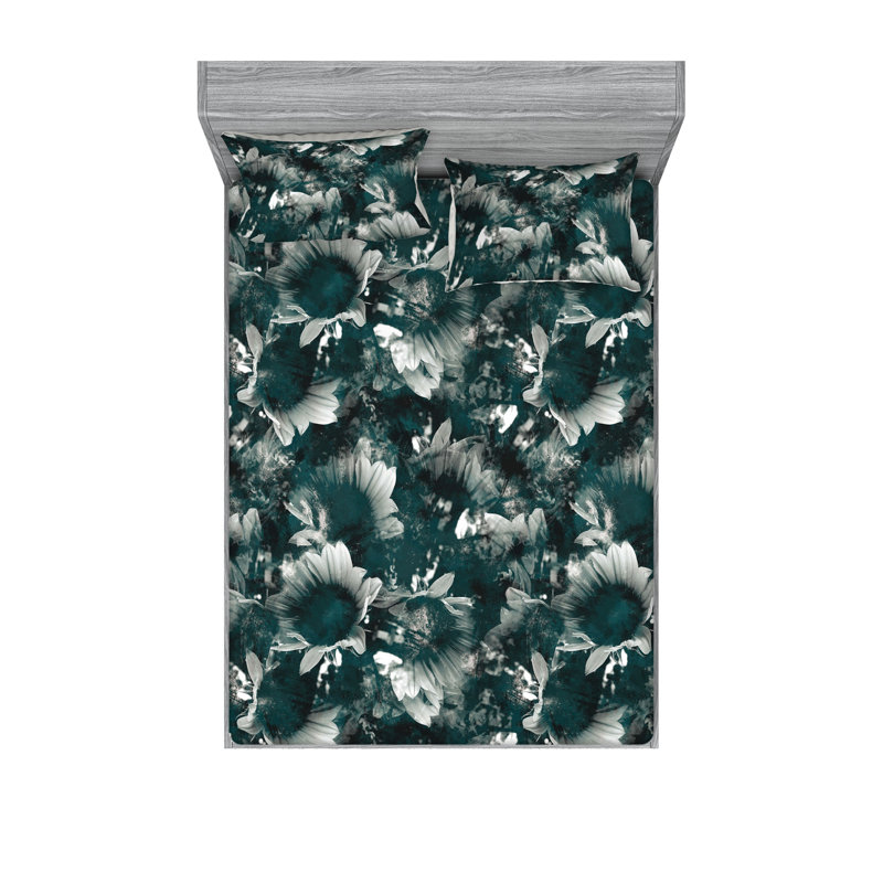 Drap-housse et taies décoratives 3 pièces Ambesonne, Bleu pétrole pâle, coquille d'œuf / floral