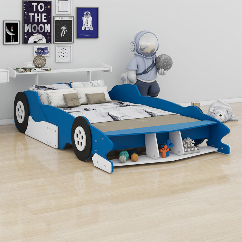 Lit plateforme avec roulettes Race, Bleu / blanc
