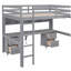 Lit mezzanine double avec bureau, armoires, tiroirs et plateau de chevet, station de charge, gris