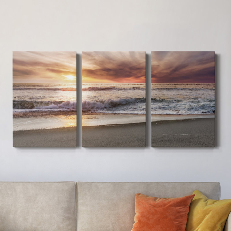 Point Reyes Beach Sunset - Toile tendue avec châssis de qualité supérieure - Prêt à être accroché, H 18 po x l 36 po x P 1 po