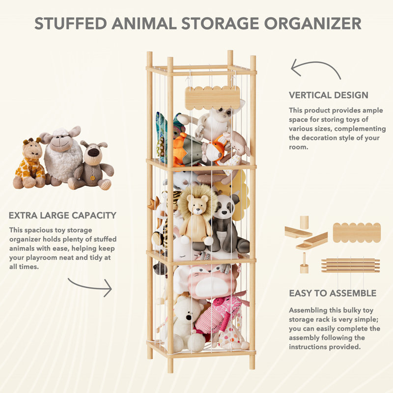 Stuffed Animal Storage Organizer, Wooden Zoo Toy Plushies Storage Holder, Large Capacity Plush Toy Cage for Playroom
