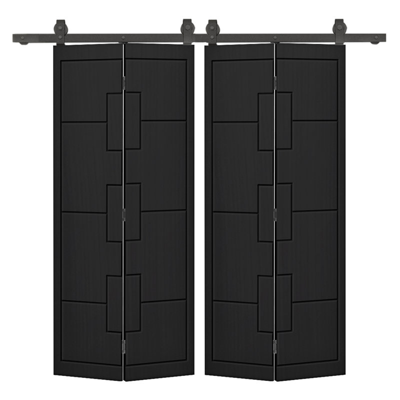 Modern Bi-Fold Double Barn Door with Sliding Hardware Kit, Black, 40" x 80"