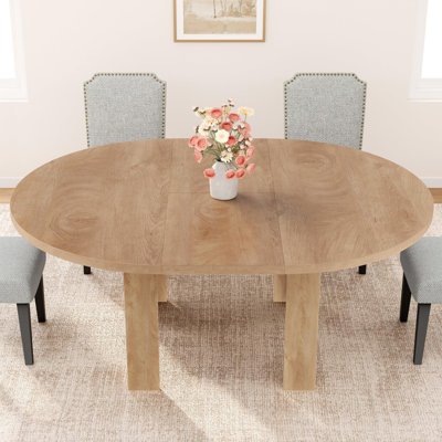 Space-Saving Extendable Dining Table for 4-6 – Mid-Century Modern Round to Oval Table with L-Shaped Legs – Waterproof MDF Wood – Ideal for Apartment or Dining Room