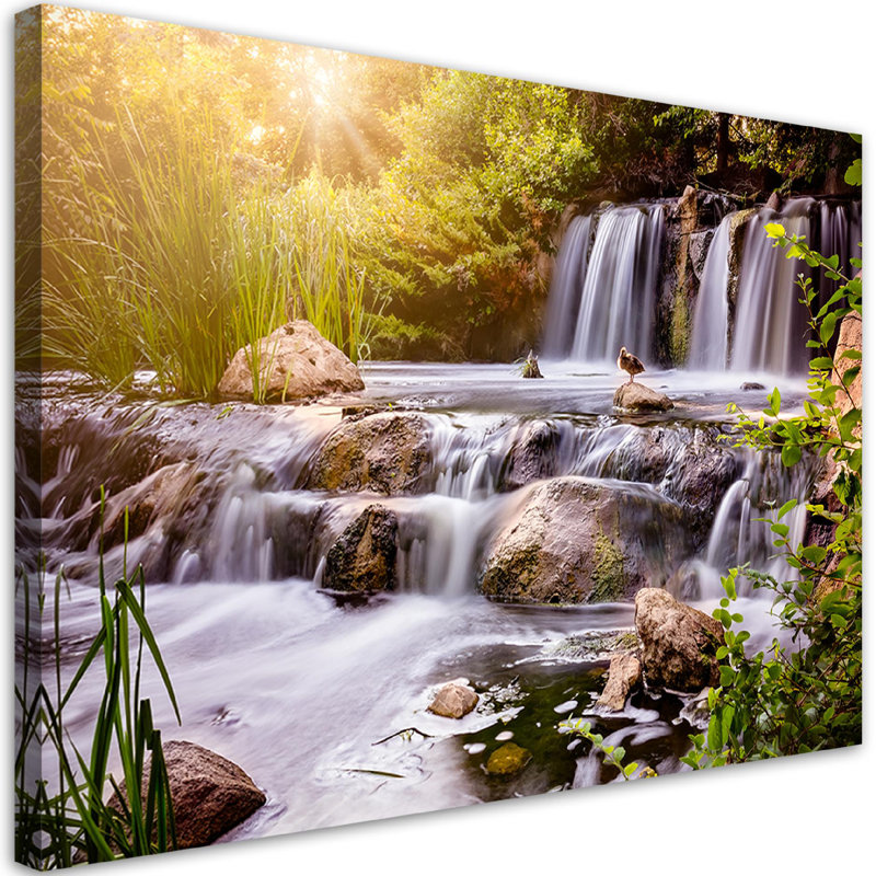 Waterfall At Sunset - Wrapped Canvas Print, 80cm H x 120cm W