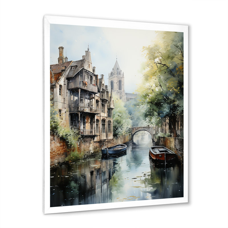 «Allemagne Canal Serenity I - Cityscapes», reproduction sur toile, H 20 po x l 12 po x P 1 po, Cadre photo blanc
