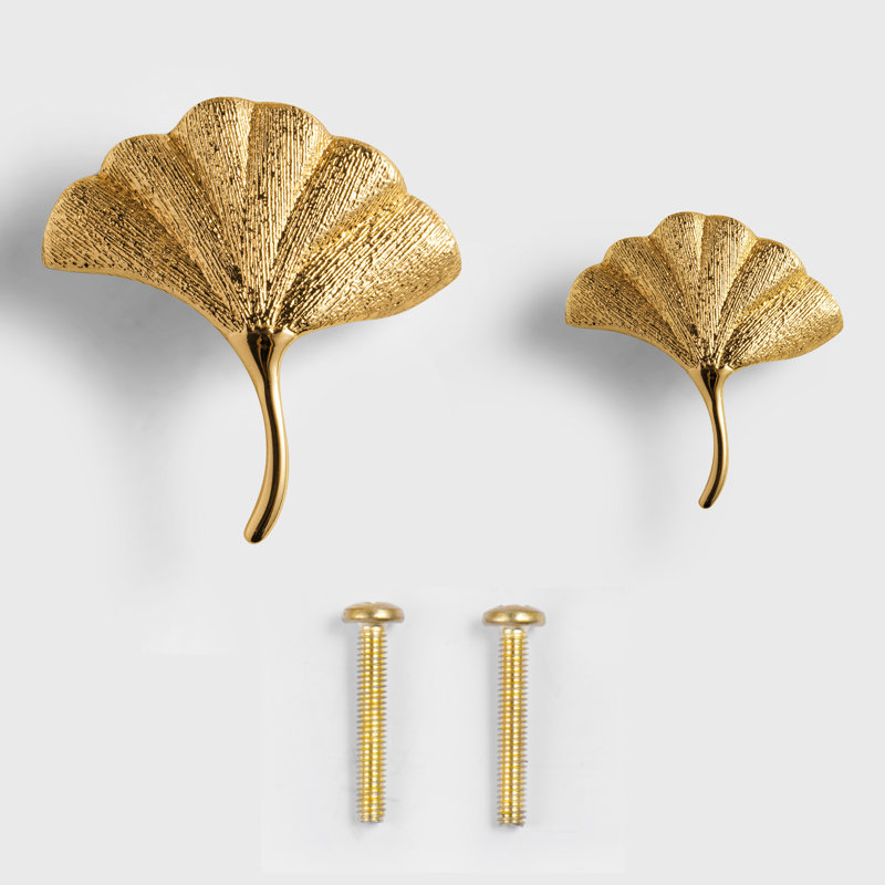 Ginkgo Biloba Brass Novelty Knob Multipack, Gold, 2.2"