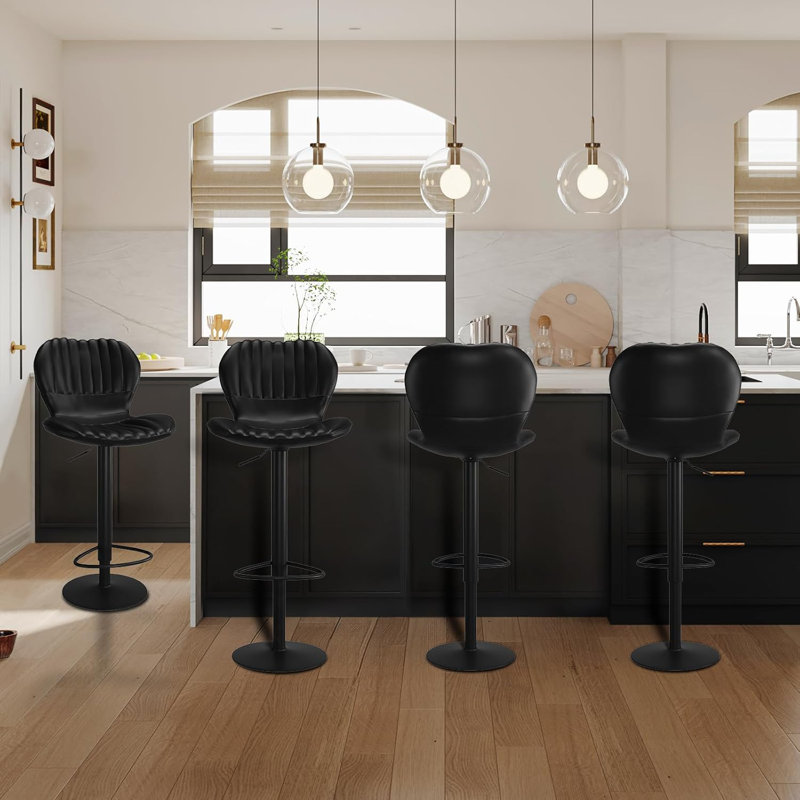 Ensemble de 4 tabourets de bar réglables modernes à hauteur de comptoir avec dossier haut, Noir, noir, noir, noir