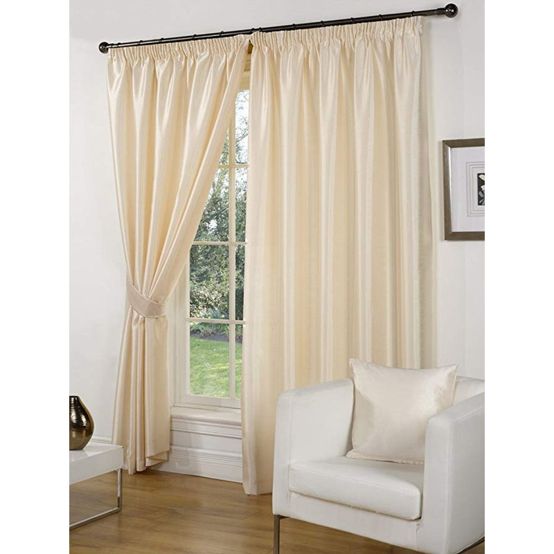 Jaqueline Semi Sheer Curtain Pair, Cream, 168 W x 183 D cm