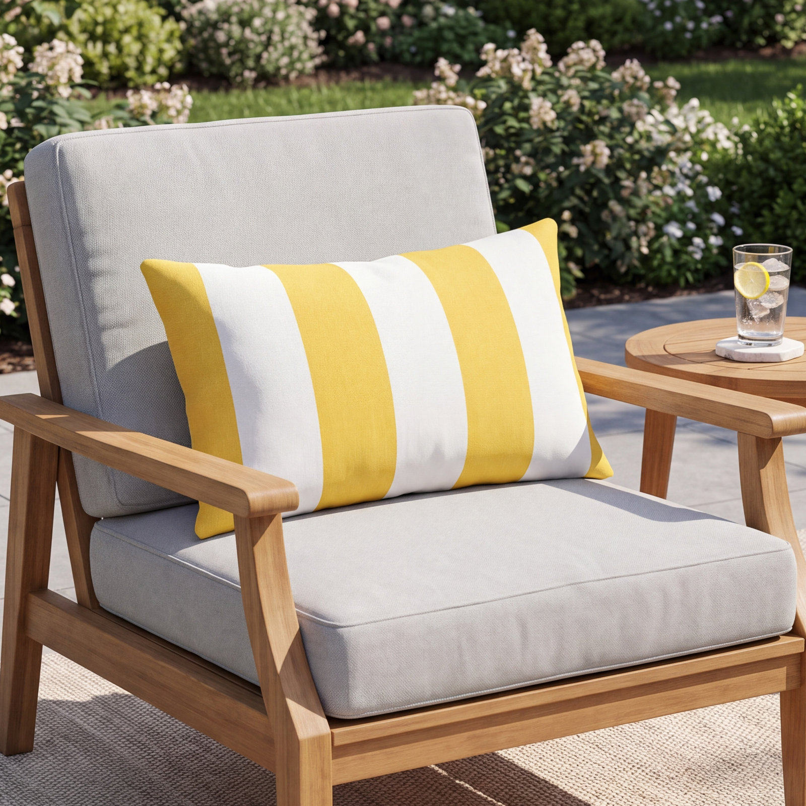 Amala 20" x 3" Sunbrella® Throw Pillow, Sail away sunflower cabana stripe