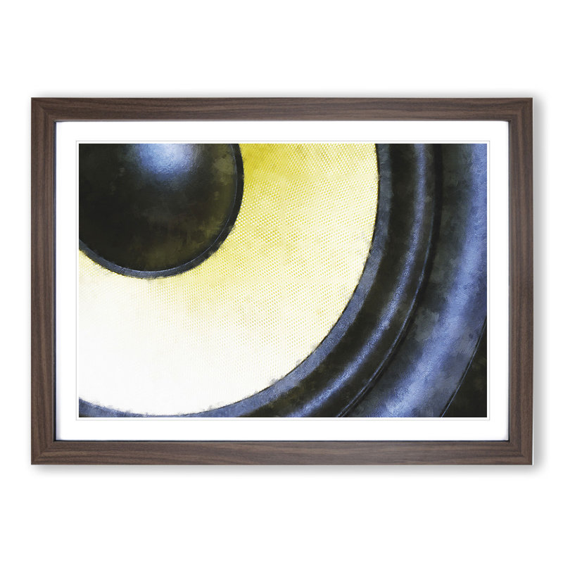 Yellow Speaker - Picture Frame Graphic Art, 27cm H x 36cm W x 2cm D, Walnut Framed