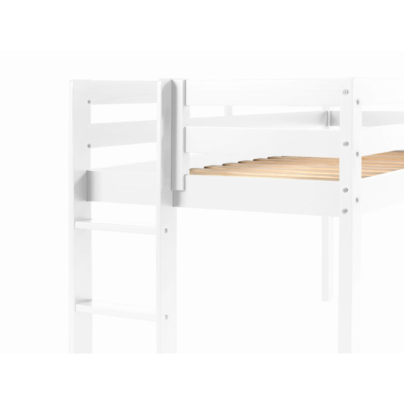 Johannes Solid Wood Twin Low Loft Bed with Ladder and Tent, White/Pink