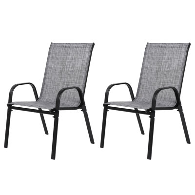 2 Piece Patio Chairs, Outdoor Camping Chairs with Breathable PVC-coated polyester Fabric, Set of 2 Garden Chairs with Armrest High Backrest for Garden Patio Pool Beach Yard Space Saving,Grey
