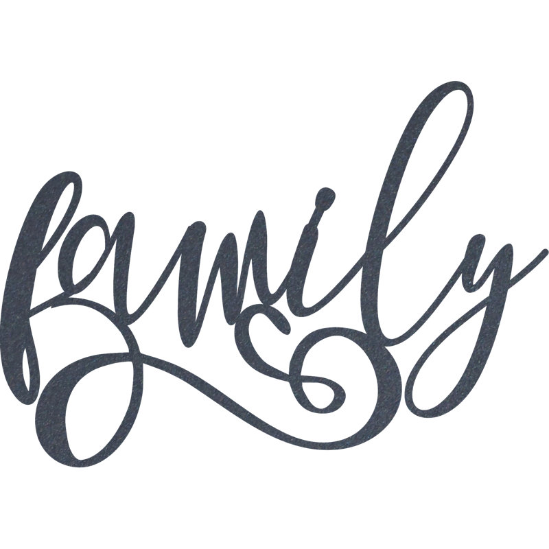 Family Cursive- Metal Wall Art-Black, 18.3" H x 26" W x 0.06" D