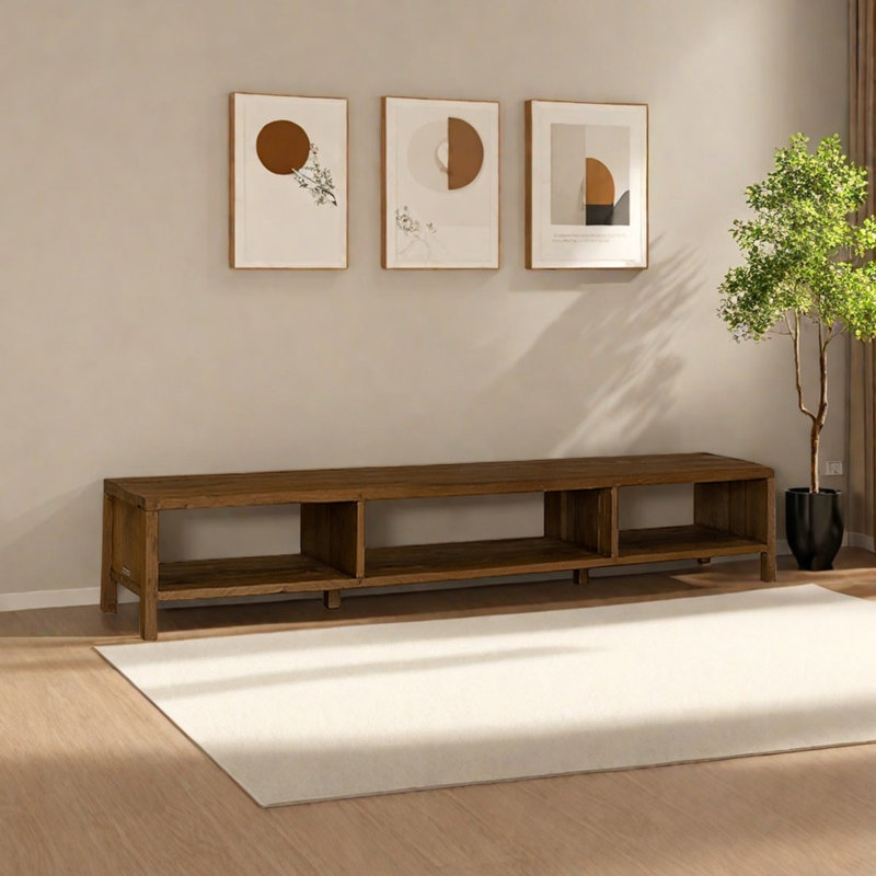 Meuble télé en bois d'orme de style rétro minimaliste, H 11,81 po x L 62,99 po x l 15,75 po