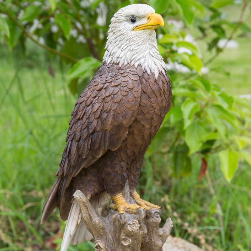 Statue aigle à tête blanche sur souche, H 15,5 po x l 6,3 po