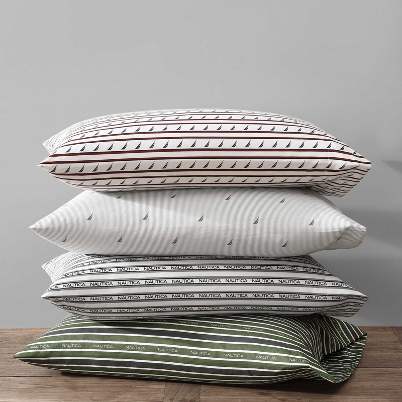 Microfiber Stripe Nautica Striped Washed Printed Sheet Set, Full Sheet Set with 2 Pillowcase