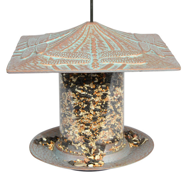 Dragonfly Tube Bird Feeder, Copper Verdi