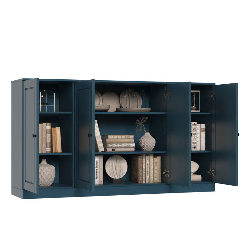 Kweku 100% Solid Wood 65" Sideboard with Raised Panel Doors & Adjustable Shelves, Teal