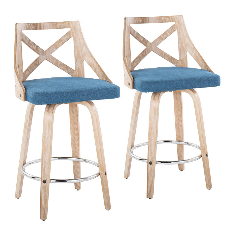 Laurenzio Swivel Upholstered Counter Stool, Blue, Counter Stool (26" Seat Height)