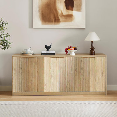 67" Fluted Sideboard Buffet Cabinet With Storage, Large Buffet Cabinet With 6 Doors For Kitchen And Living Room