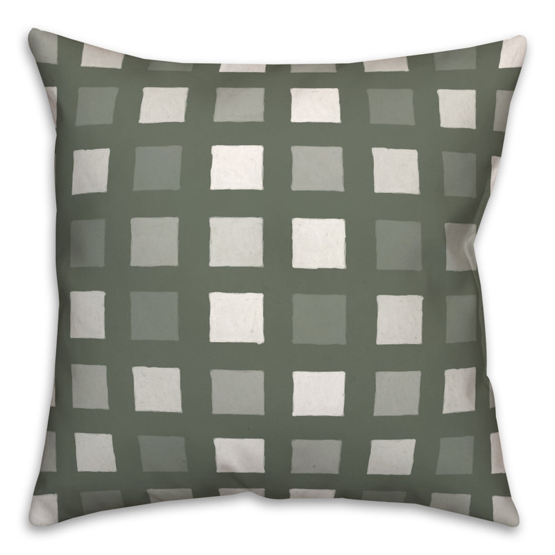 Plaid Outdoor Reversible Throw Pillow, Sauge, H 18 po x l 18 po