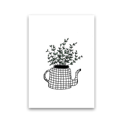 Teapot Plants Green 1 Piece Wall Art