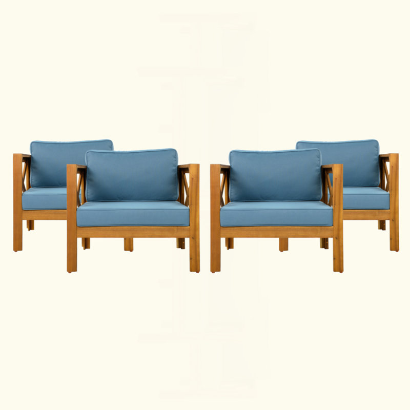 Fauteuil club d'extérieur en bois d'acacia avec coussins, ensemble de conversation, convient aux rassemblements extérieurs