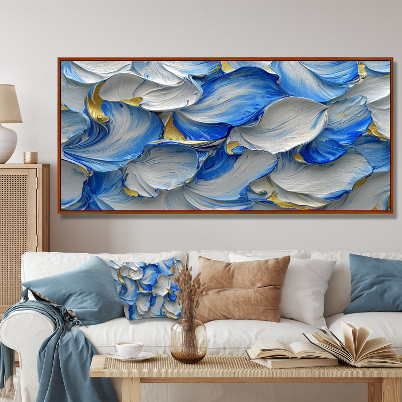 Océan bleu délicat pétales de fleurs II - fleurs, art mural, H 28 po x l 60 po, Impression encadrée flottante, Brun