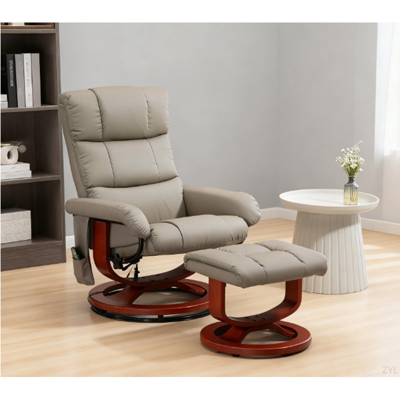 Fauteuil inclinable de massage, fauteuil inclinable pivotant et repose-pieds, fauteuil inclinable en similicuir avec télécommande, gris