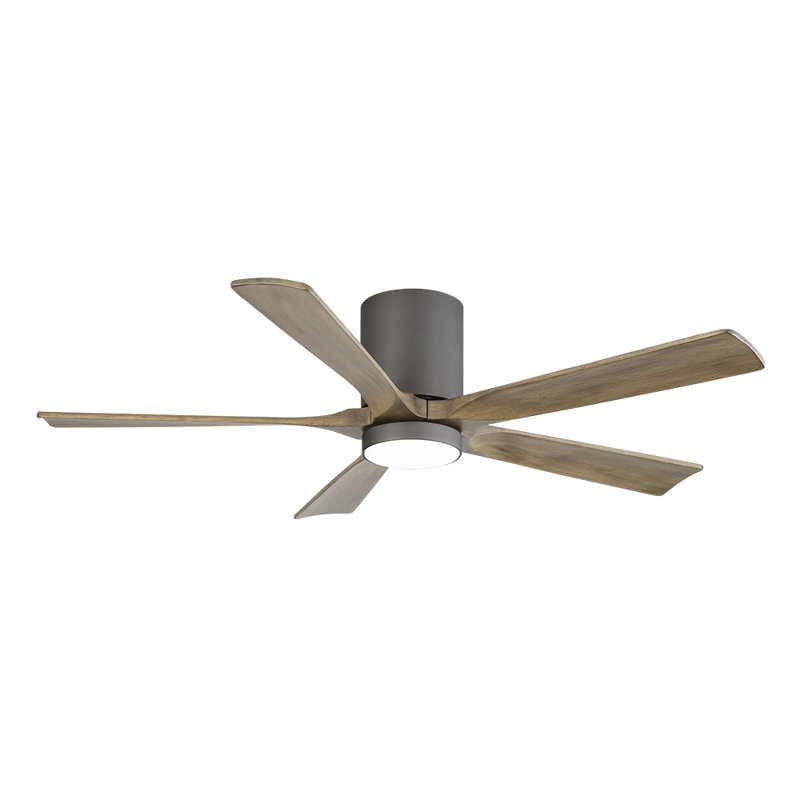 52 In. 5 Solid Wood Blades Flush Mount Indoor Ceiling Fan With Light Kit, Charcoal Gray with Brown Blades