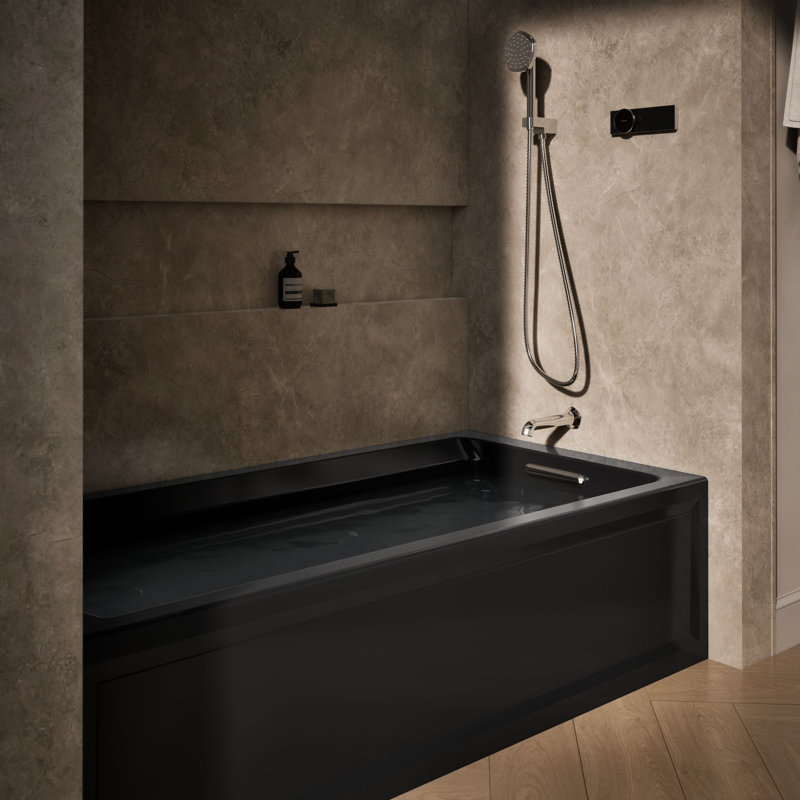 Archer Alcove 72" x 36" Whirpool Bathtub, Black, Right