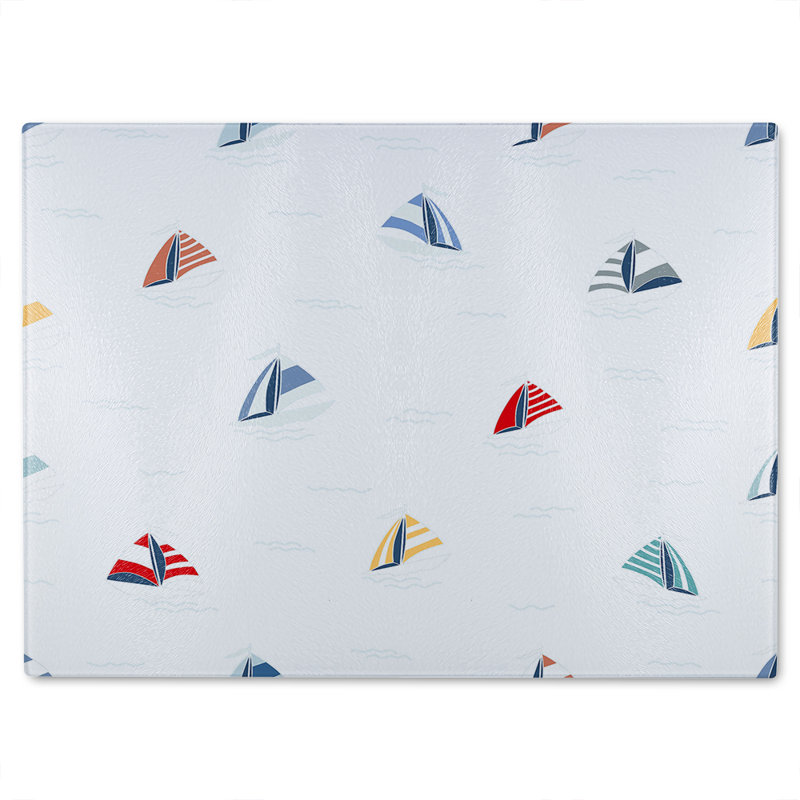Striped Sailboats Glass Chopping Board