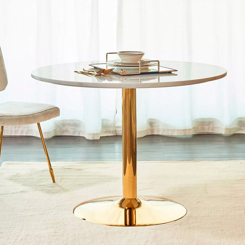 Round with Stainless Steel Base Dining Table, Gold