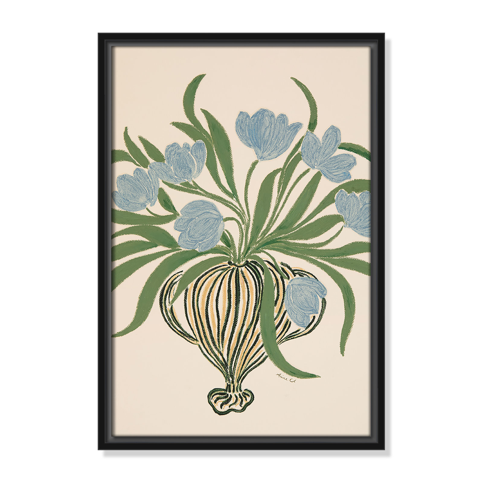 Colette "La Poire Blue Tulips" Print, 19.5" H x 13.5" W, Black
