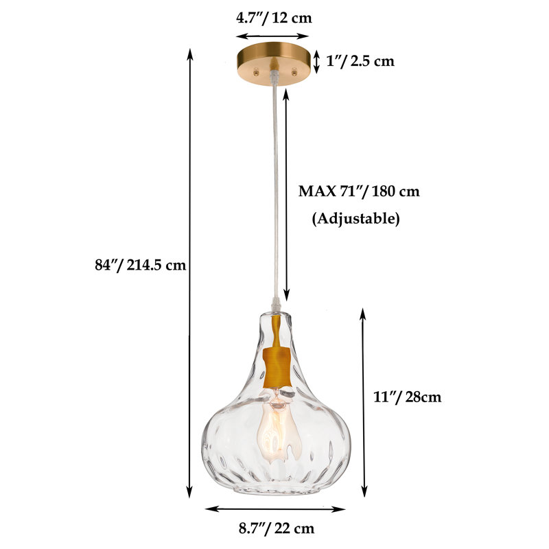 Luminaire suspendu en forme de goutte à 1 lumière, Or